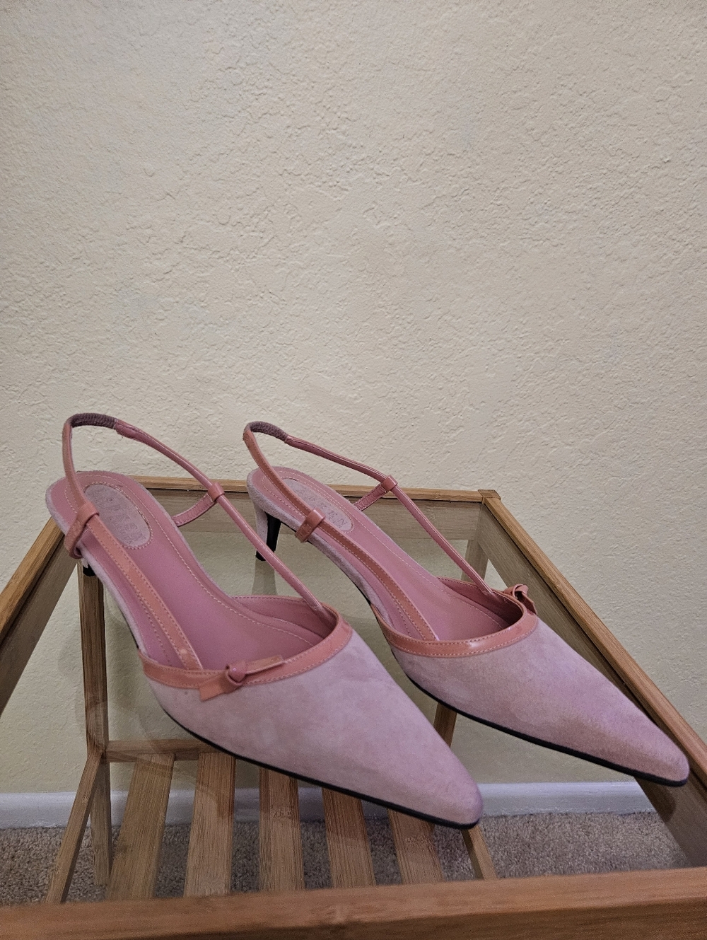 Ralph lauren Paula Pink Suede  Slingback kitten Heels Sz 6.5